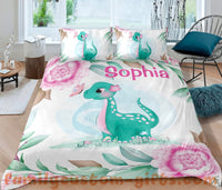 Thumbnail for Custom Quilt Sets Cute Dinosaur Butterfly Pink Premium Quilt Bedding for Boys Girls Men Women