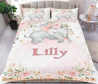Thumbnail for Custom Quilt Sets Cute Elephant Flowers Premium Quilt Bedding for Boys Girls Men Women