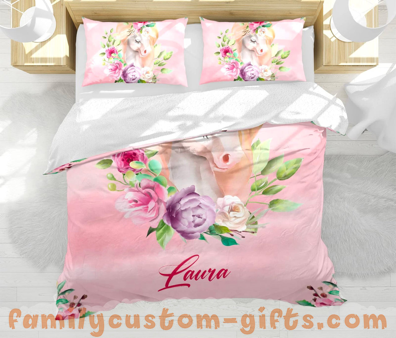 Custom Quilt Sets Cute Unicorn Flower Premium Quilt Bedding for Boys Girls Men Women