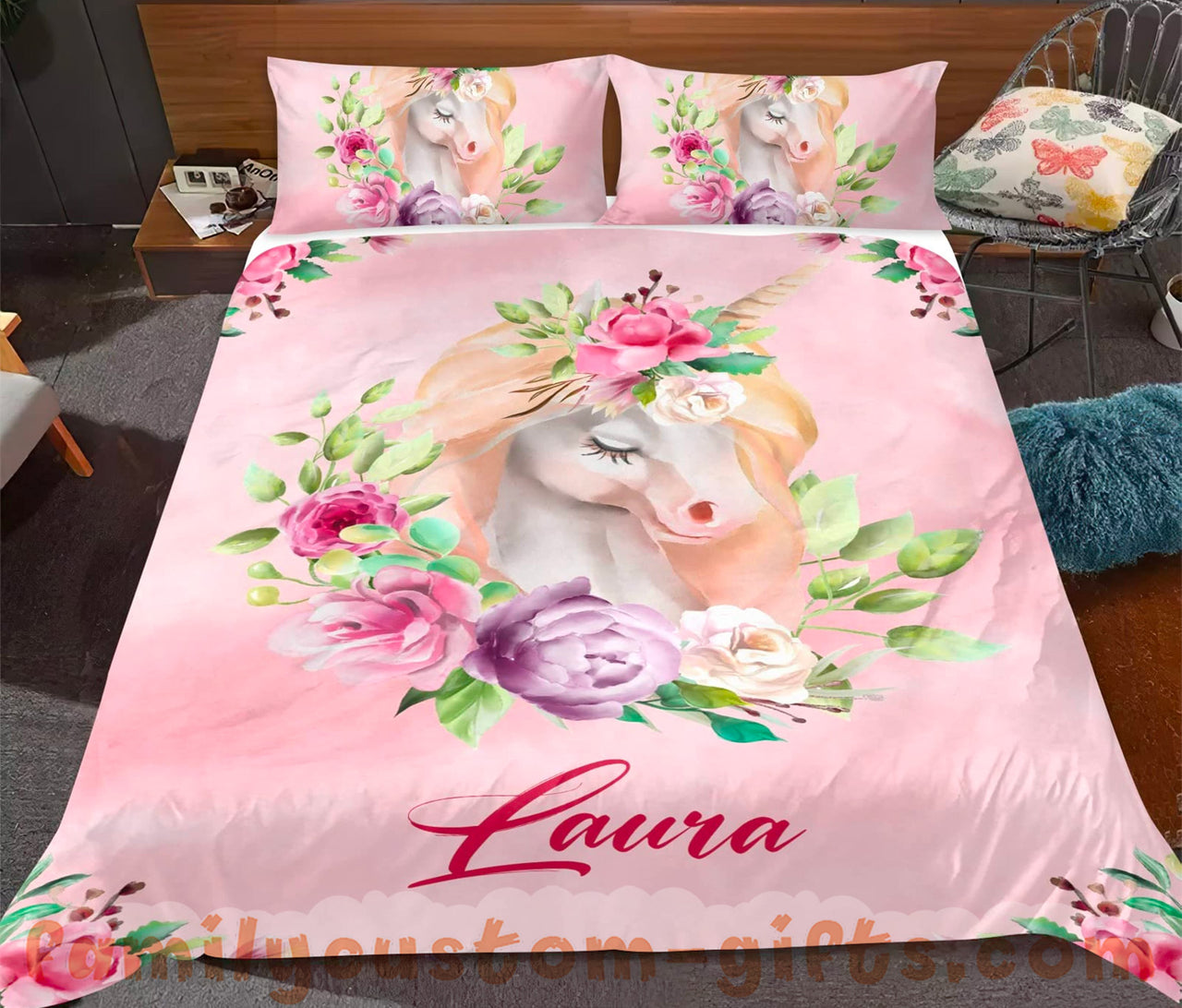 Custom Quilt Sets Cute Unicorn Flower Premium Quilt Bedding for Boys Girls Men Women