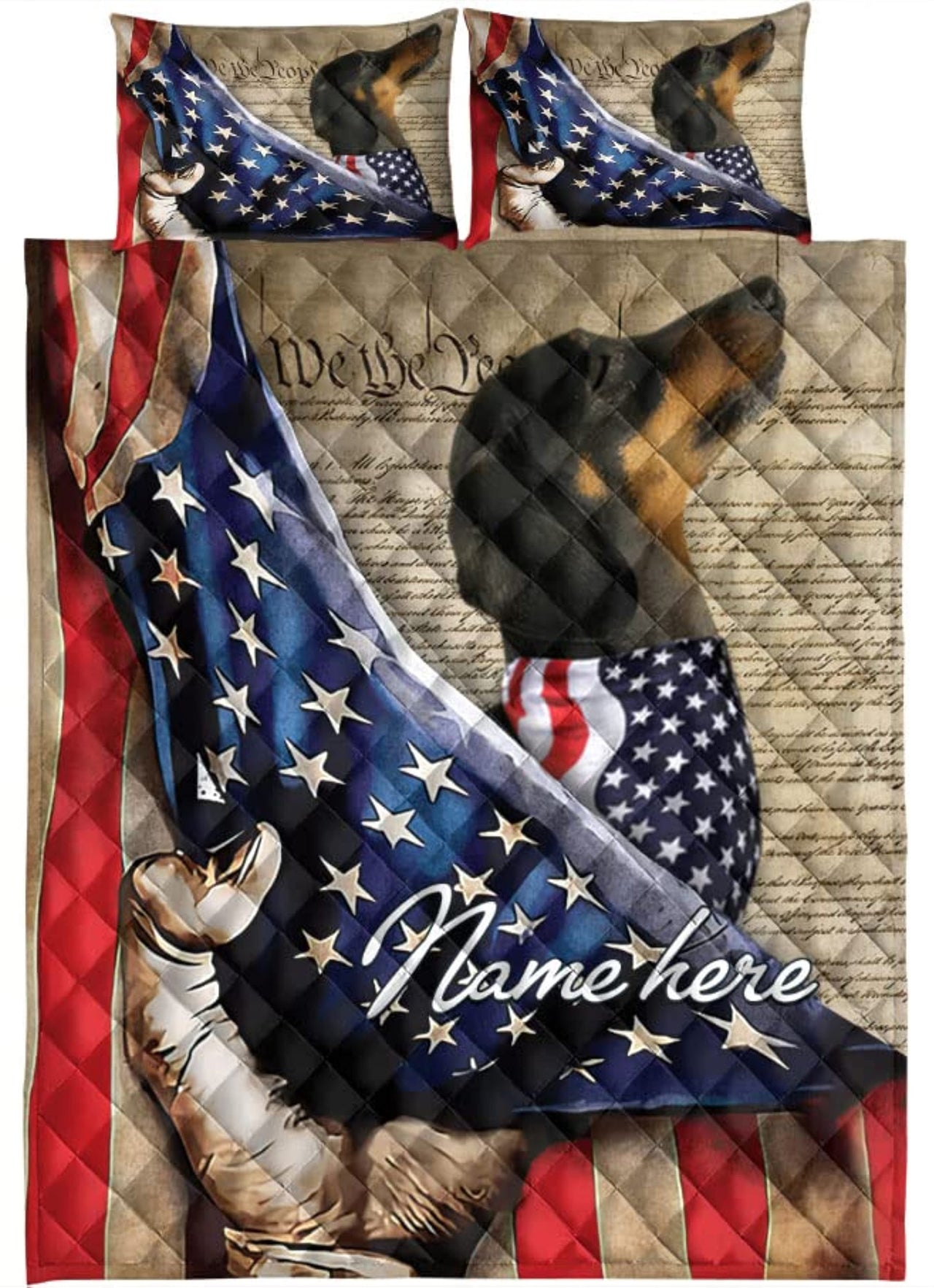 Custom Quilt Sets Dachshund Patriotic Dog Lover American Flag We People Premium Quilt Bedding for Men Women