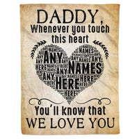 Thumbnail for Personalized Custom Son Daughter Kids Name to My Dad Daddy Fathers Day Touch Heart Fleece Sherpa Blanket