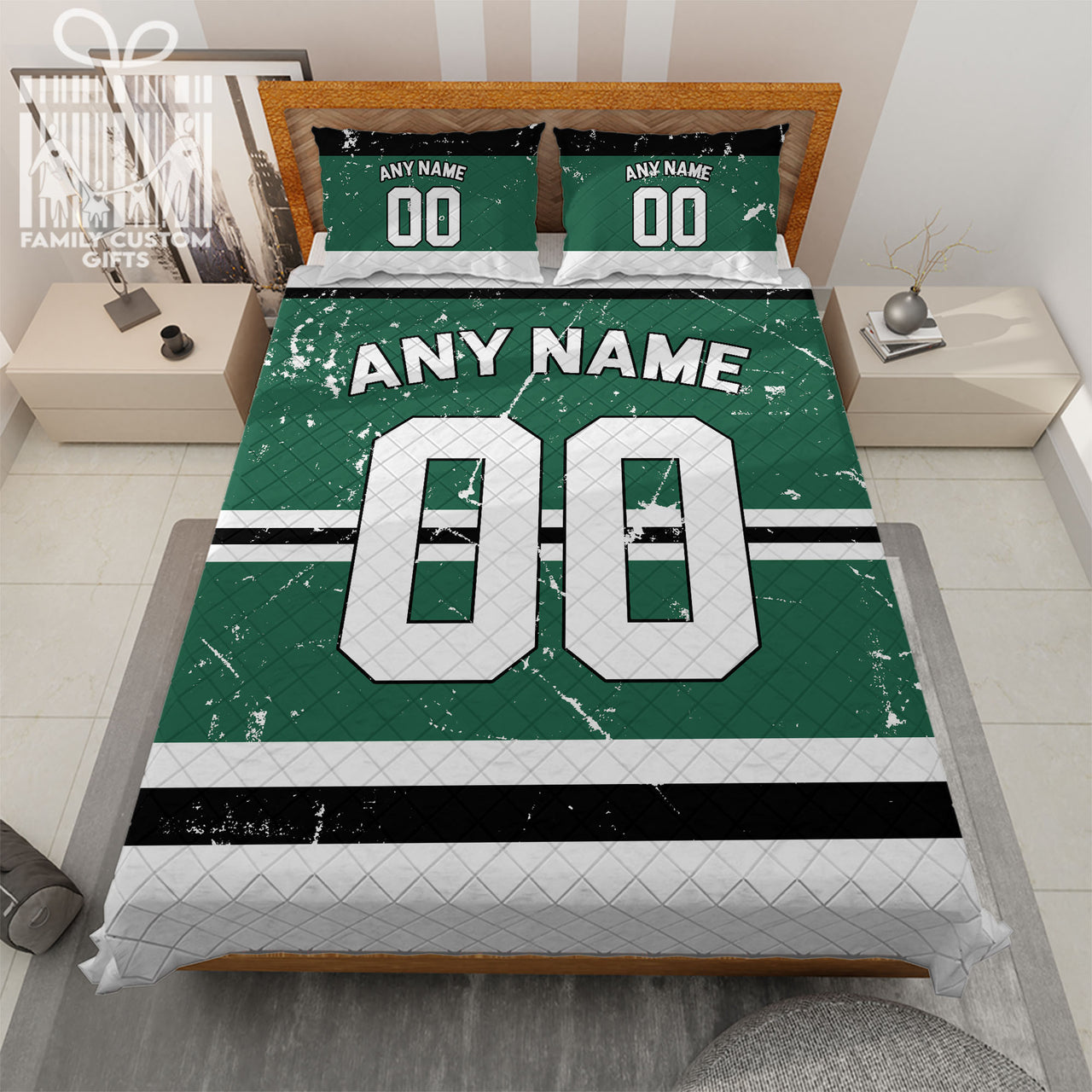 Custom Quilt Sets Dallas Jersey Personalized Ice hockey Premium Quilt Bedding for Men Women