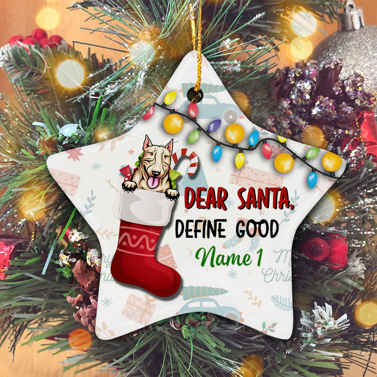 Define Good Funny Personalized Dogs Christmas Premium Ceramic Ornaments Sets for Christmas Tree