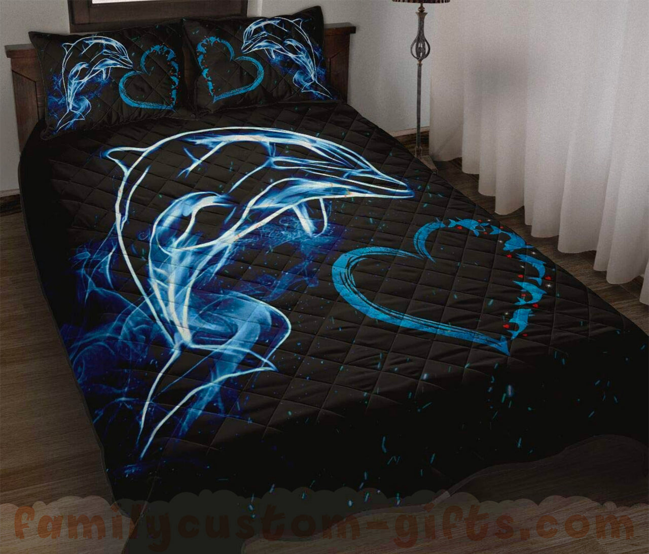 Custom Quilt Sets Dolphin Heart Premium Quilt Bedding for Boys Girls Men Women