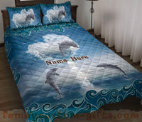 Thumbnail for Custom Quilt Sets Dolphin & Heart Waves Ocean Animal Lover Premium Quilt Bedding for Boys Girls Men Women