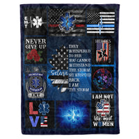 Thumbnail for Personalized Custom Name EMS EMT Paramedic Christmas Sherpa Fleece Throw Blanket Tapestry Birthday Thin White Line Star of Life Appreciation Graduation Presents for Men Women Daughter Mom