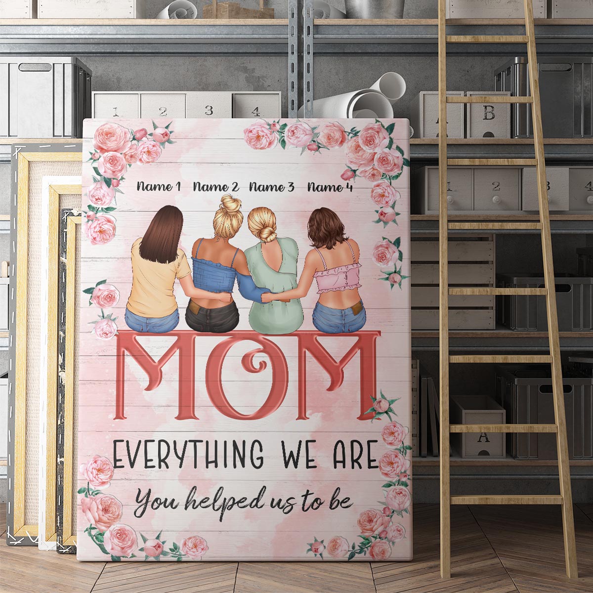 Personalized Custom Name Everything We Are You Helped Us To Be Canvas Print Wall Gift For Mom Mommy Mother Day