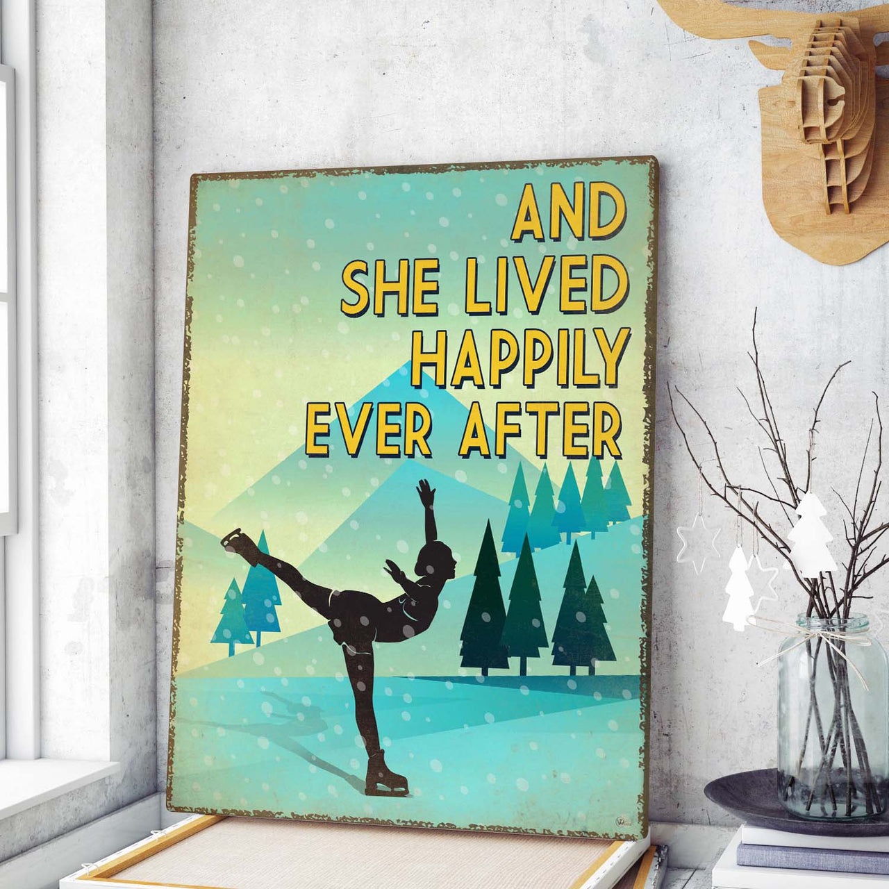 Skater Skating Canvas Art And She Lived Happily Ever After Custom Canvas Print Wall Art for Girl Women