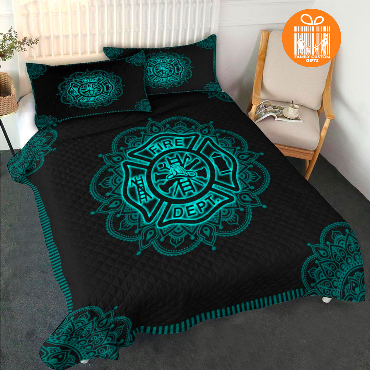 Comforter Firefighter Mandala Blue Custom Bedding Set for Kids Teens Adult Personalized Premium Bed Set