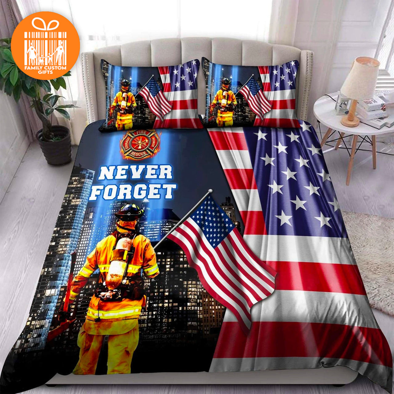 Firefighter Fire Fighter Never Forget Custom Bedding Set for Adult Men Personalized Premium Bed Set