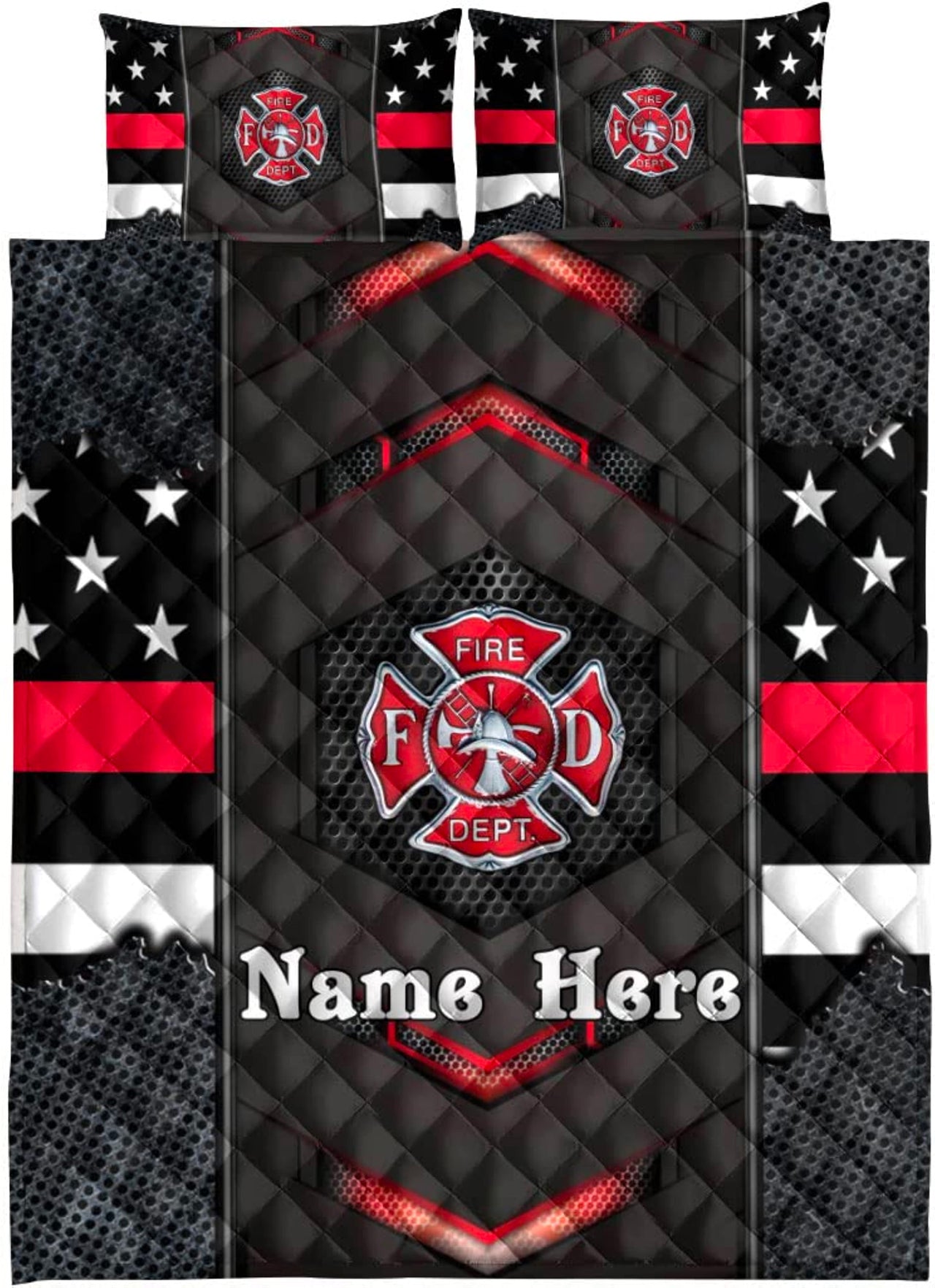 Custom Quilt Sets Firefighter Thin Red Line Back The Red Premium Quilt Bedding for Boys Girls Men Women