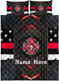 Thumbnail for Custom Quilt Sets Firefighter Thin Red Line Back The Red Premium Quilt Bedding for Boys Girls Men Women
