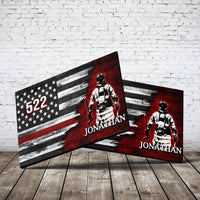 Thumbnail for Personalized Custom Name Number Unit Volunteer Firefighter Fireman Thin Red Line American Flag Canvas