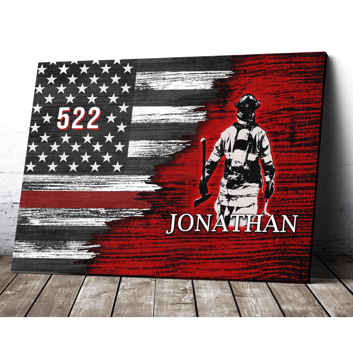 Personalized Custom Name Number Unit Volunteer Firefighter Fireman Thin Red Line American Flag Canvas