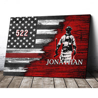 Thumbnail for Personalized Custom Name Number Unit Volunteer Firefighter Fireman Thin Red Line American Flag Canvas