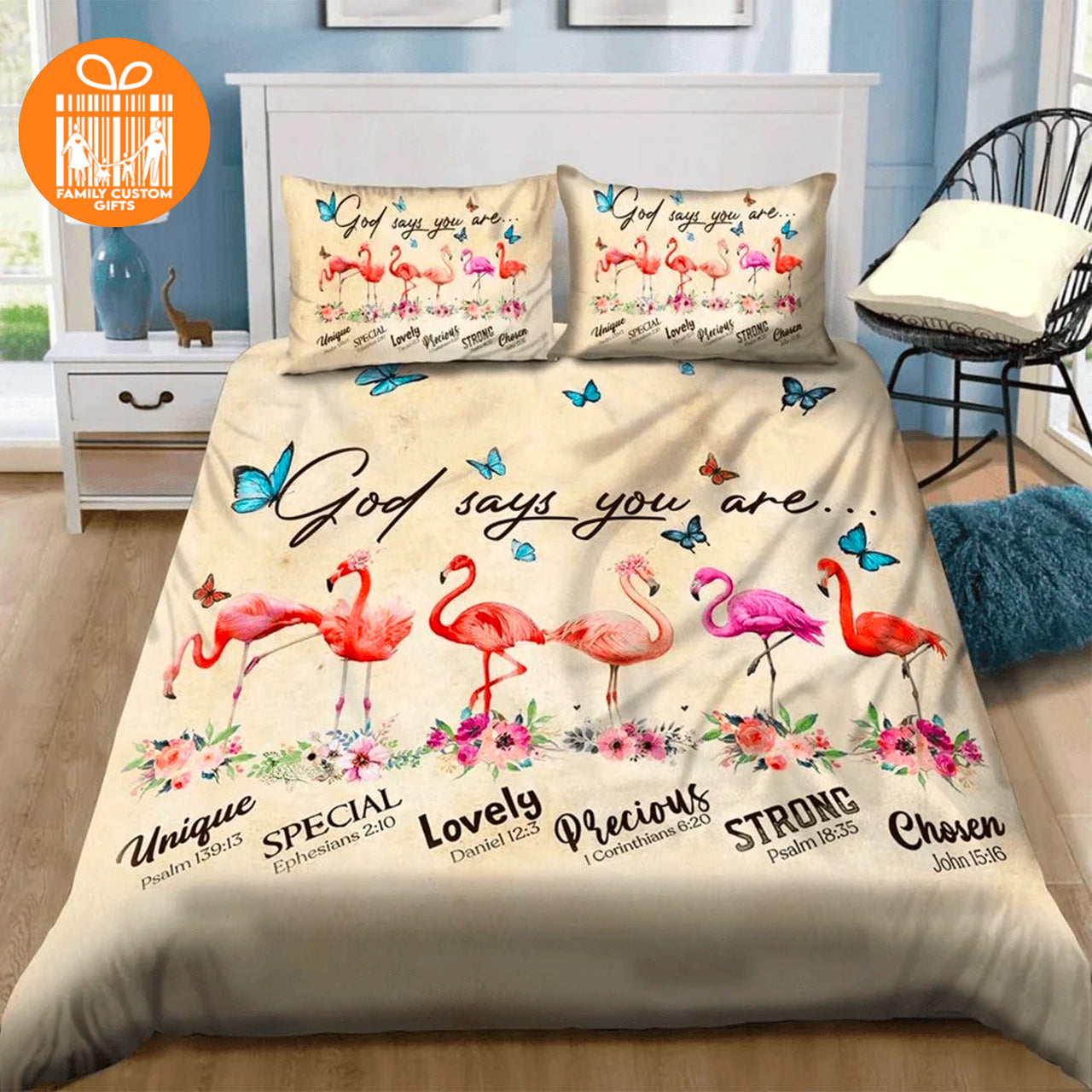 Comforter God Says You Are Pink Flamingo Custom Bedding Set for Kids Teens Adult Personalized Premium Bed Set
