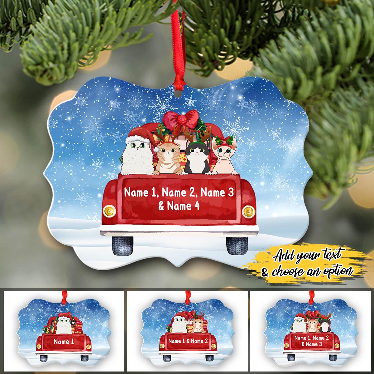 Fluffy Cat On Truck Funny Cats Lover Personalized Christmas Premium Aluminum Ornaments Sets