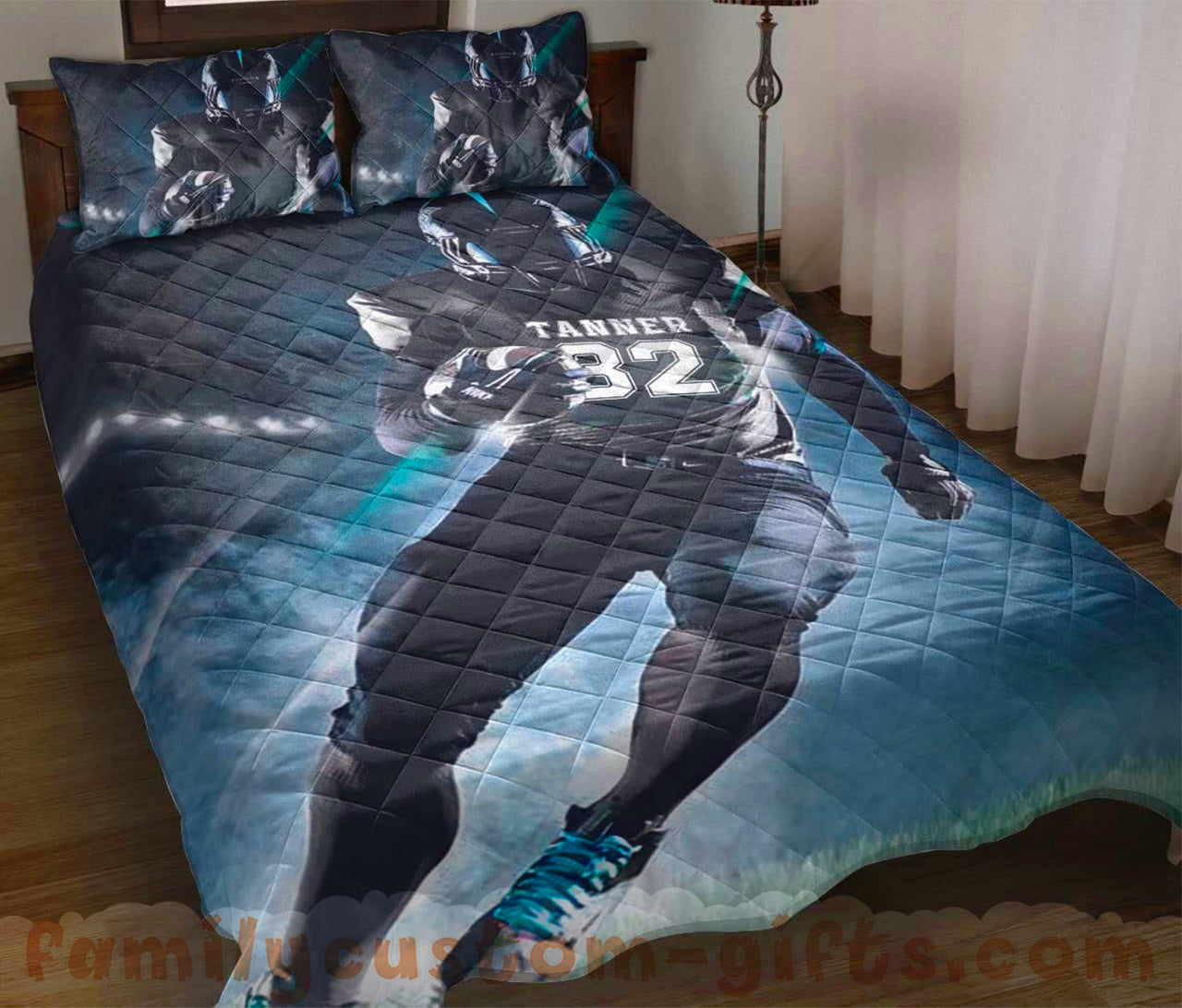 Custom Quilt Sets Football Try to Score A Touchdown Premium Quilt Bedding for Boys Girls Men Women