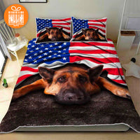 Thumbnail for Comforter German Shepherd American Flag Custom Bedding Set for Kids Teens Adult Personalized Premium Bed Set