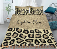 Thumbnail for Custom Quilt Sets Glitter Gold Leopard Print Premium Quilt Bedding for Boys Girls Men Women
