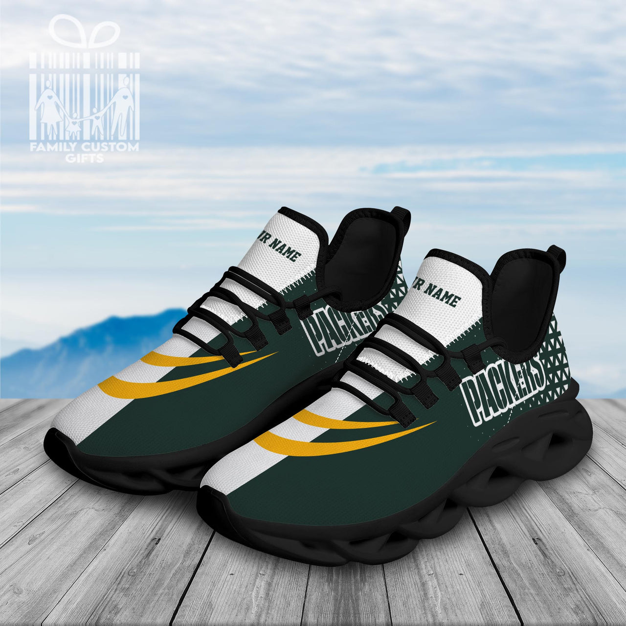 Familycustom Gifts, Green Bay Packers Custom Personalized Max Soul Sneakers Running Sport Shoes for Men Women, Men's Sneakers Black / US13 (EU47)