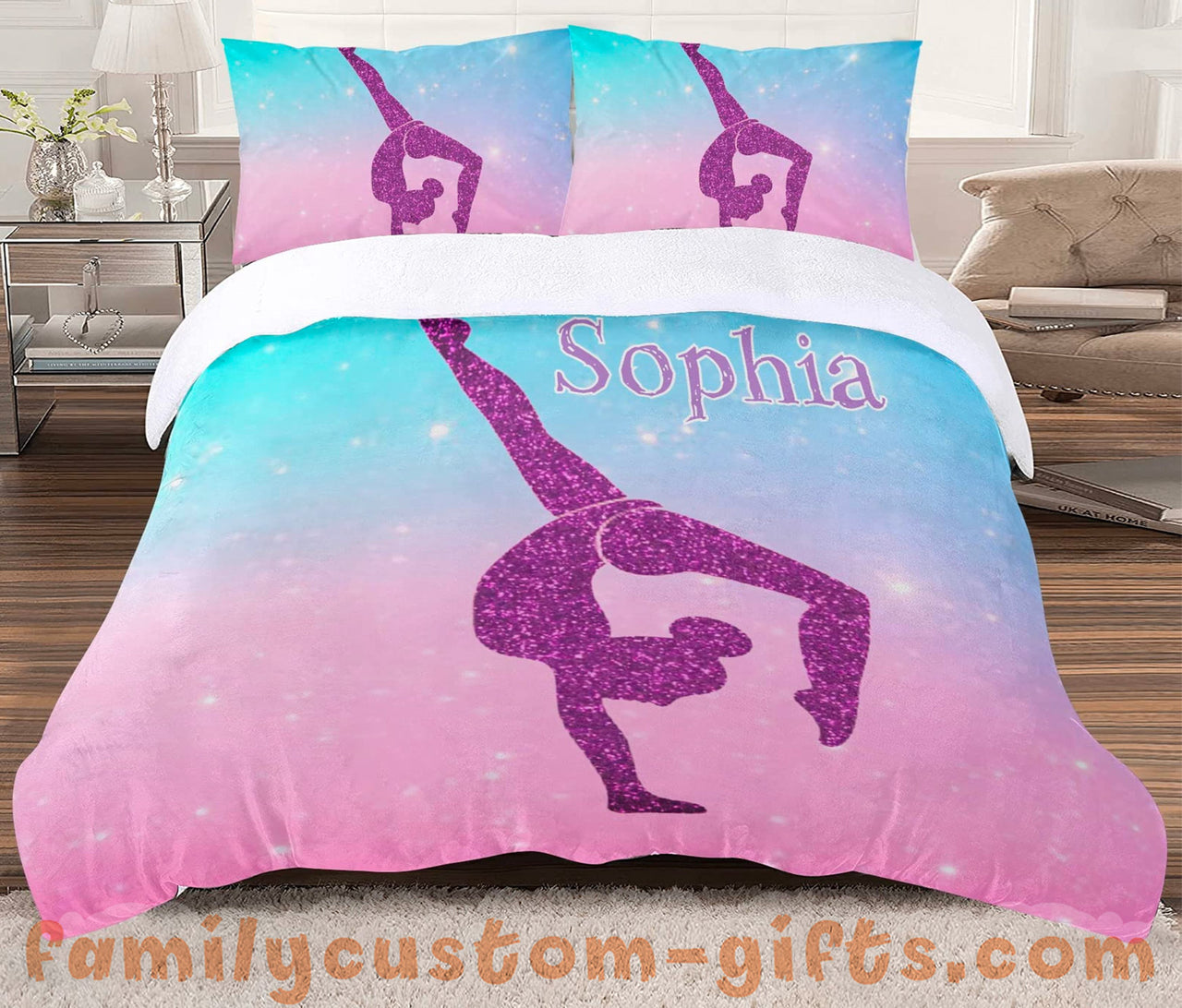 Comforter  Gymnastics Leap Pastel Custom Bedding Set for Adult Kids Personalized Premium Bed Set
