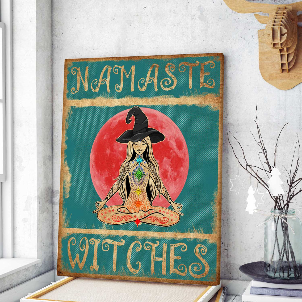 Namaste Witches Yoga Witch Canvas Print Wall Art for Boy Girl Men Women Yoga Personalized Canvas Art