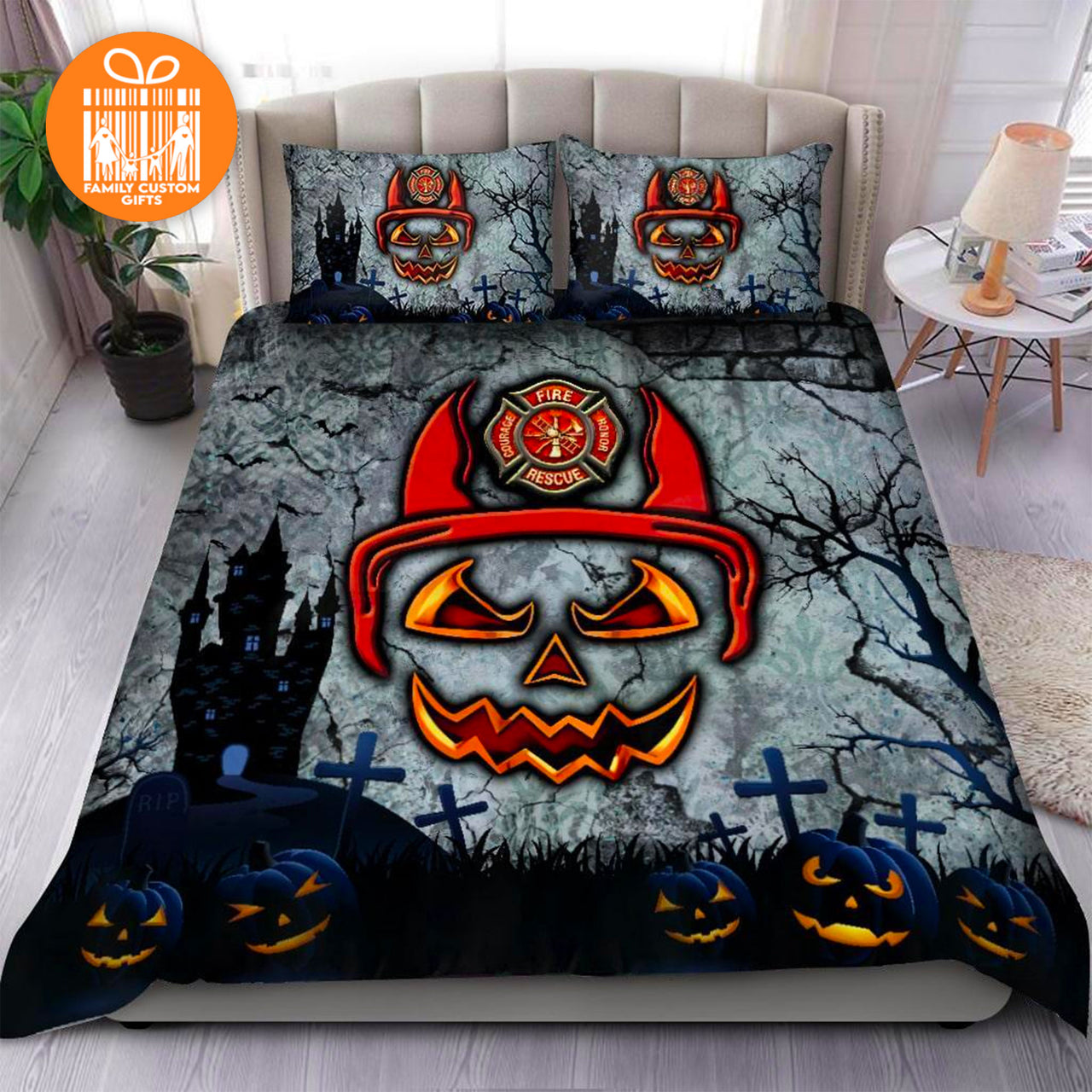 Comforter Halloween Firefighter Custom Bedding Set for Kids Teens Adult Personalized Premium Bed Set