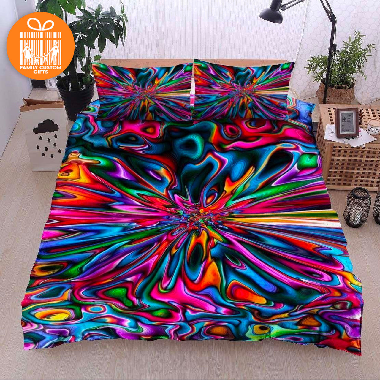 Comforter Hippie Tye Dye Hologram Custom Bedding Set for Kids Teens Adult Personalized Premium Bed Set