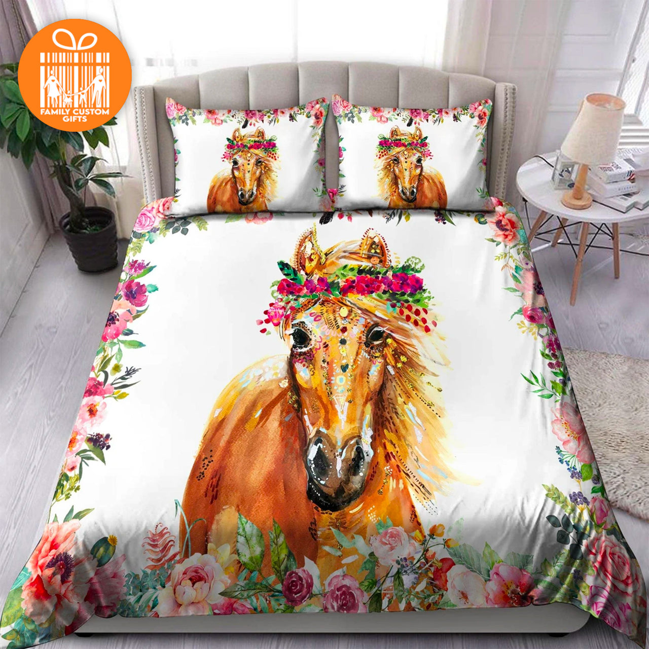 Comforter Floral Horse Custom Bedding Set for Kids Teens Adult Personalized Premium Bed Set