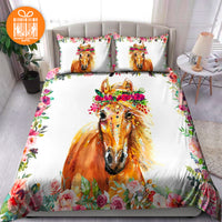 Thumbnail for Comforter Floral Horse Custom Bedding Set for Kids Teens Adult Personalized Premium Bed Set