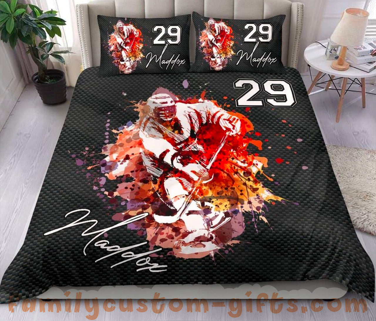 Custom Quilt Sets Ice Hockey Premium Quilt Bedding for Boys Girls Men Women