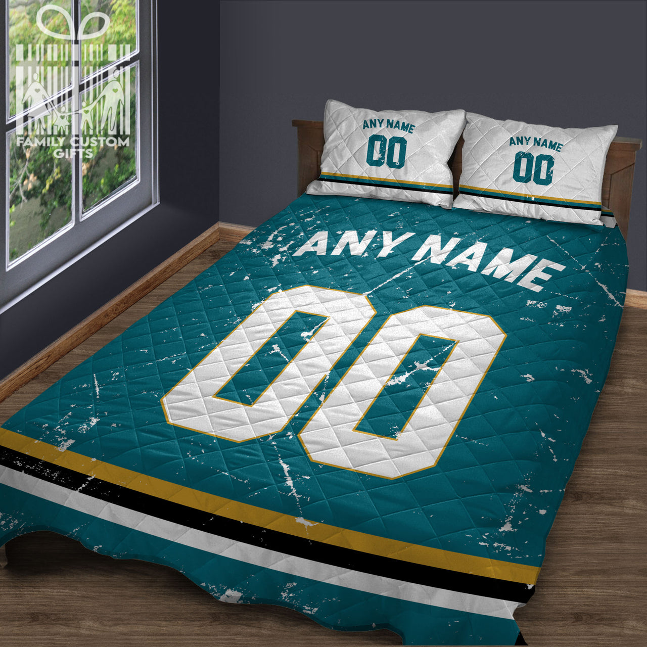 Custom Quilt Sets Jacksonville Jersey Personalized Football Premium Quilt Bedding for Men Women