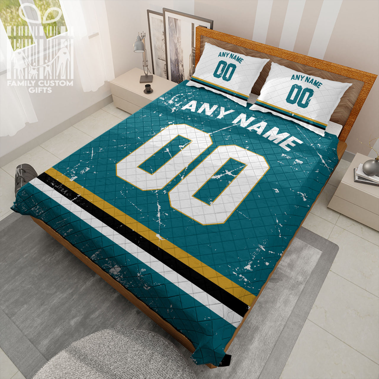 Custom Quilt Sets Jacksonville Jersey Personalized Football Premium Quilt Bedding for Men Women