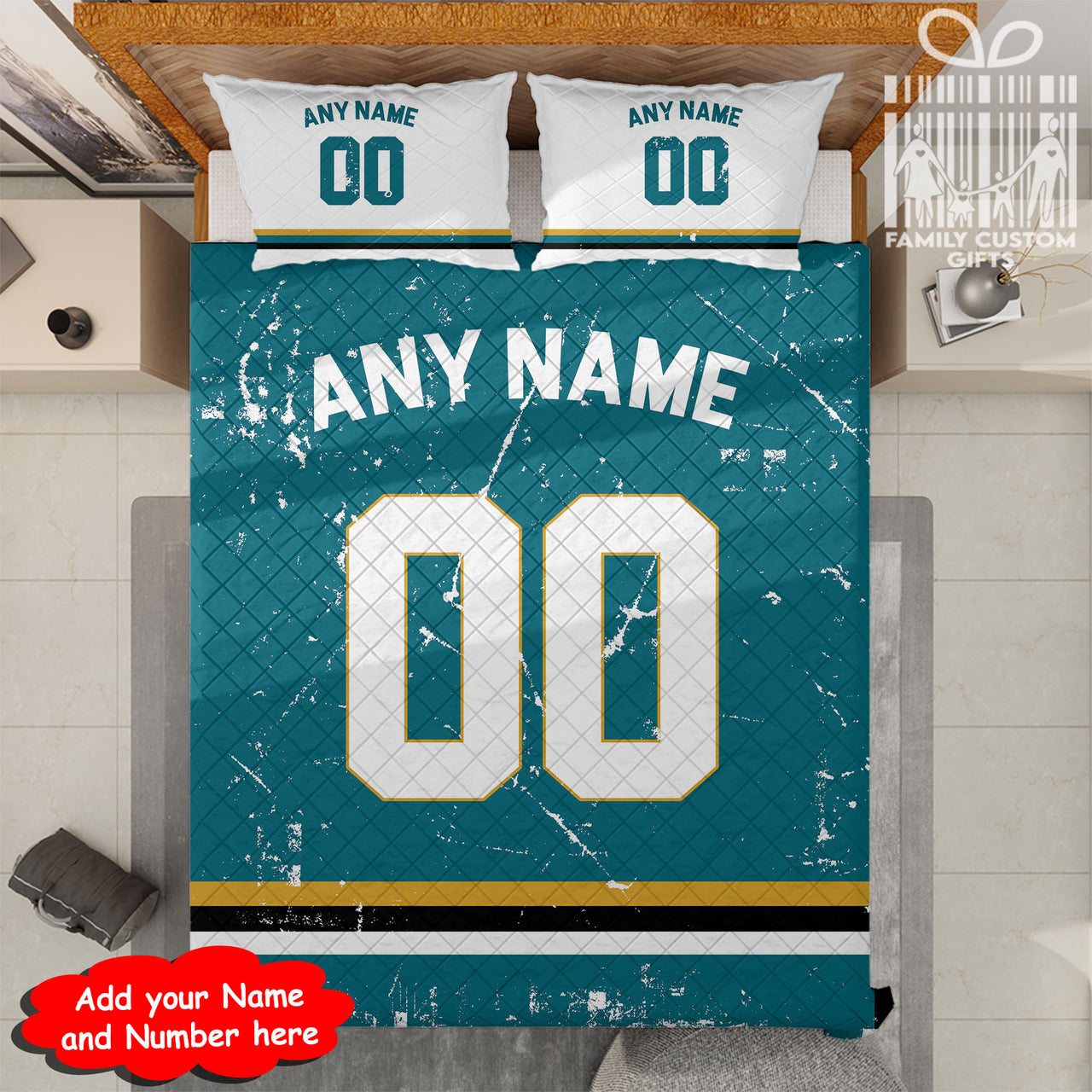 Custom Quilt Sets Jacksonville Jersey Personalized Football Premium Quilt Bedding for Men Women