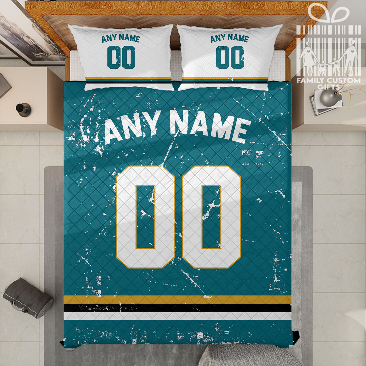 Custom Quilt Sets Jacksonville Jersey Personalized Football Premium Quilt Bedding for Men Women