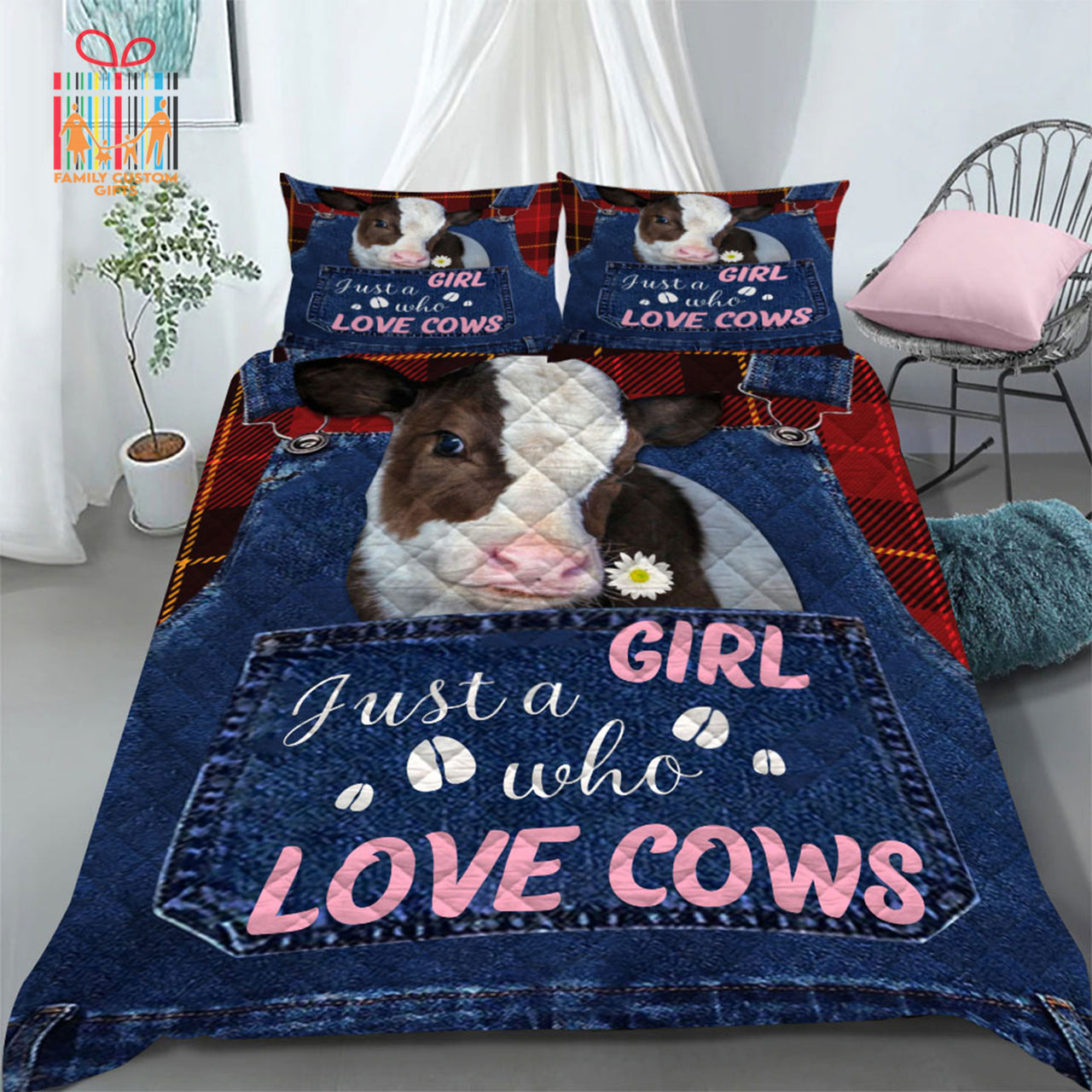 Comforter Just A Girl Who Loves Cows Custom Bedding Set for Kids Teens Adult Personalized Premium Bed Set
