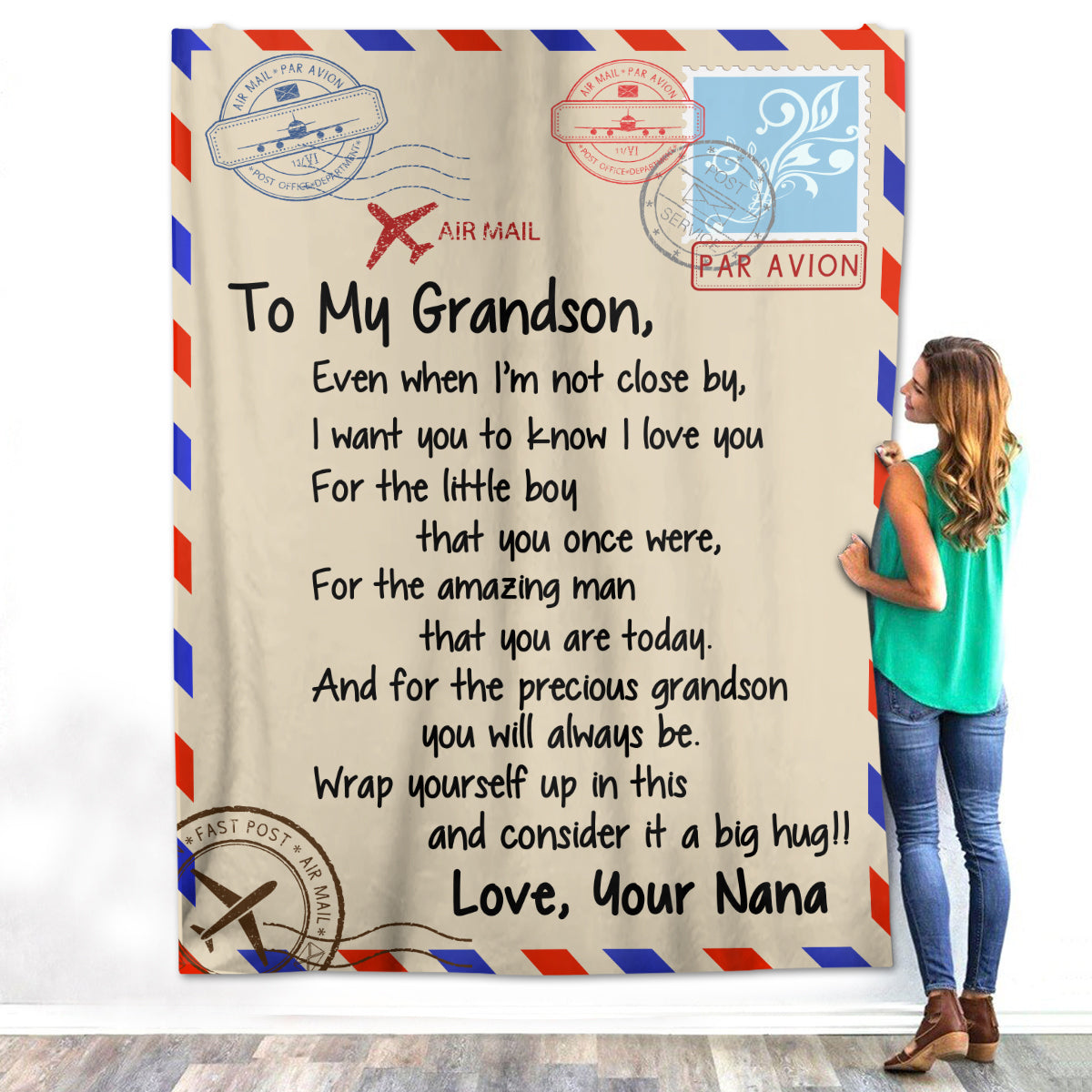 Personalized Custom Grandpa Grandma Name To My Grandson 02 Birthday Christmas Fleece Sherpa Blanket Bed Throw Graduation Grandfather Papa Grandmother Mimi Nana
