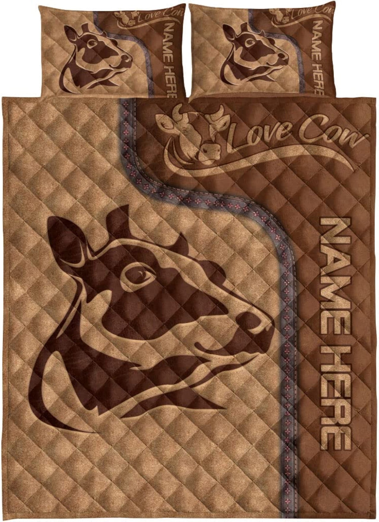 Custom Quilt Sets Love Cow Cattle Farm Animal Premium Quilt Bedding for Boys Girls Men Women