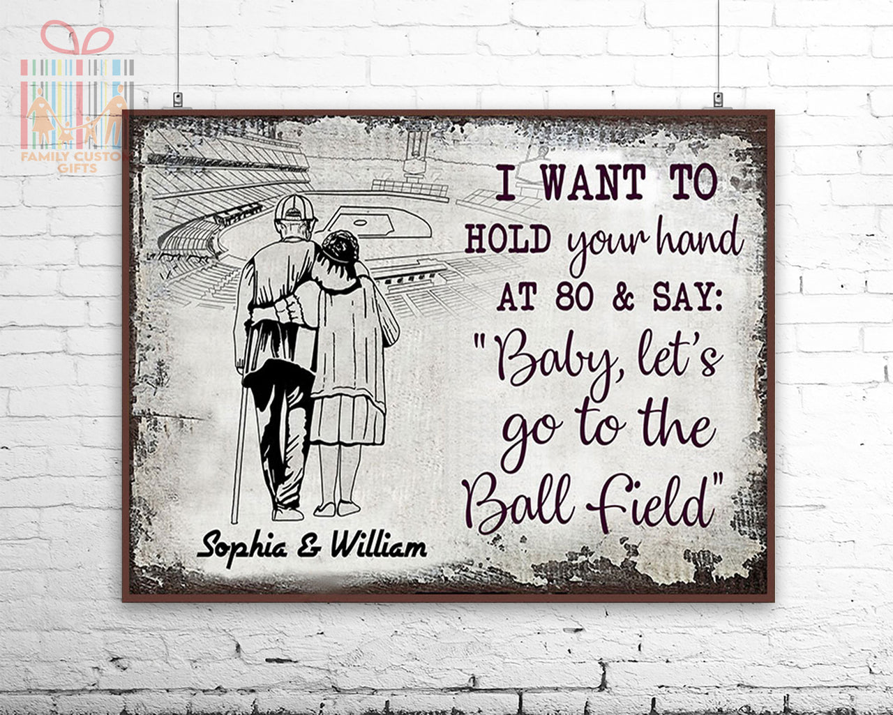 Custom Poster Prints I Want to Hold Your Hand at 80 and Say Let's Go Baseball Personalized Wall Art - Premium Poster