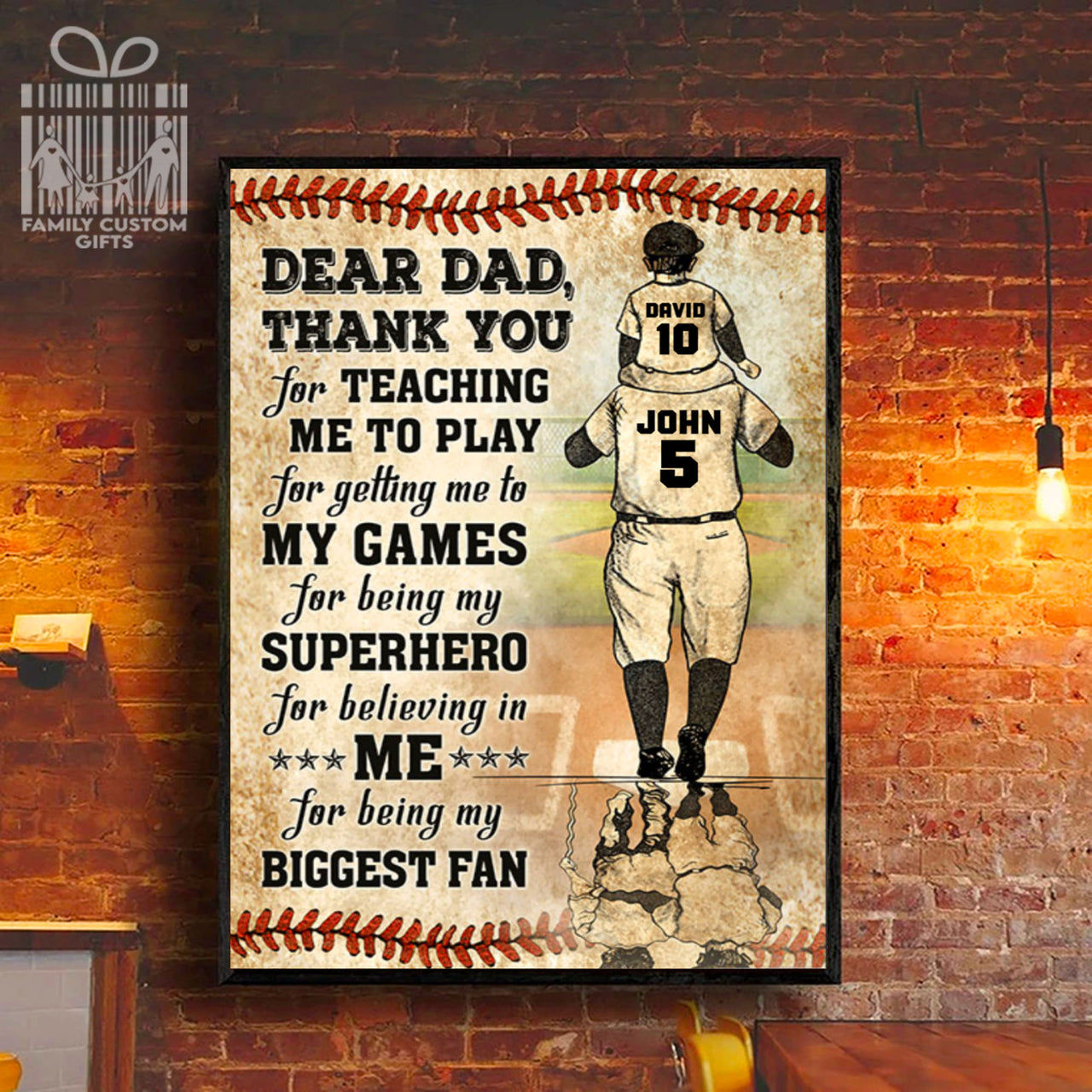 Custom Poster Prints Baseball Dear Dad Thank You For Teaching Me To Play Personalized Wall Art - Premium Poster