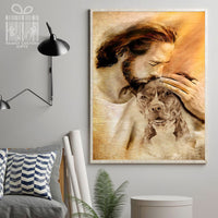 Thumbnail for Custom Poster Prints Jesus Christ and Pitbull Religious and Spiritual Wall Art - Premium Poster