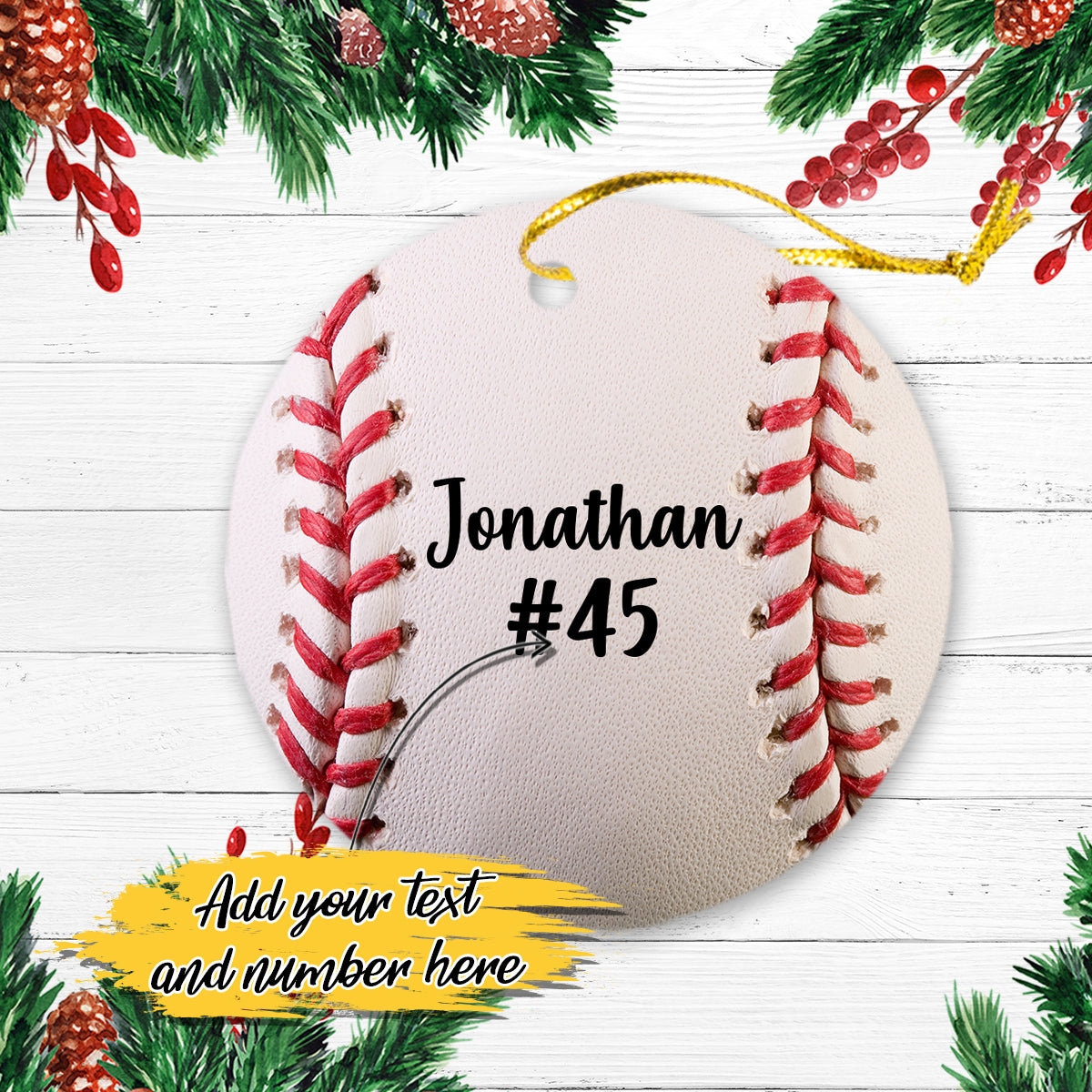 Baseball Sports Personalized Christmas Premium Ceramic Ornaments Sets for Christmas Tree