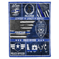 Thumbnail for Custom Name Badge Number Police Officer Thin Blue Line American Flag Fleece Throw Sherpa Blanket Twin Queen Size Christmas Birthday Tapestry Wall Hanging