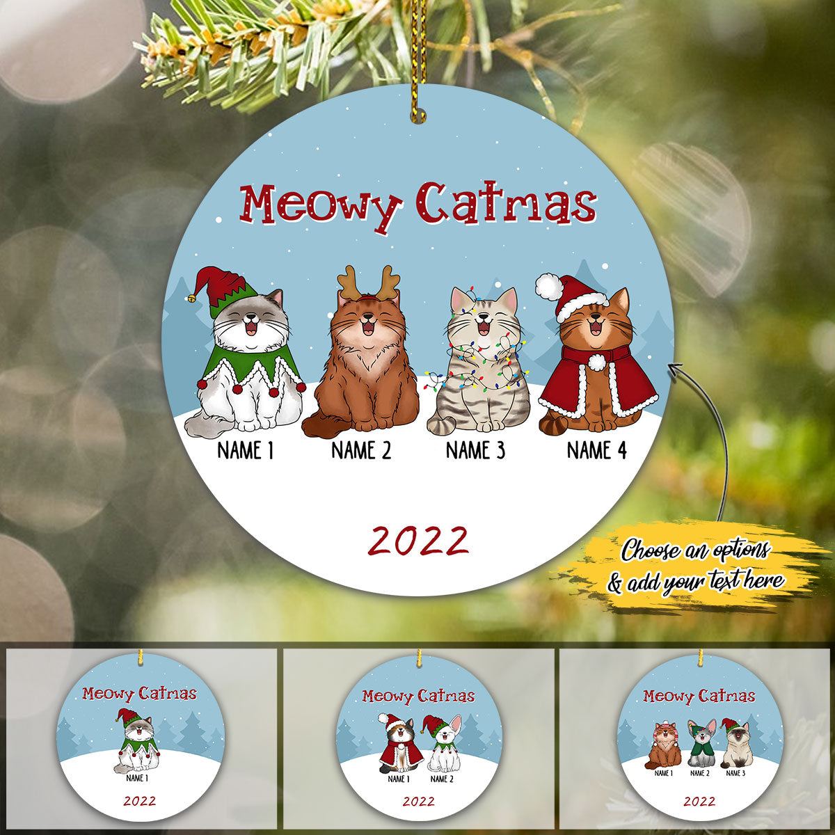 Meowy Catmas 2023 Personalized Custom Cat Ornament, Custom Cat Breeds, Christmas Premium Ceramic Ornaments Sets