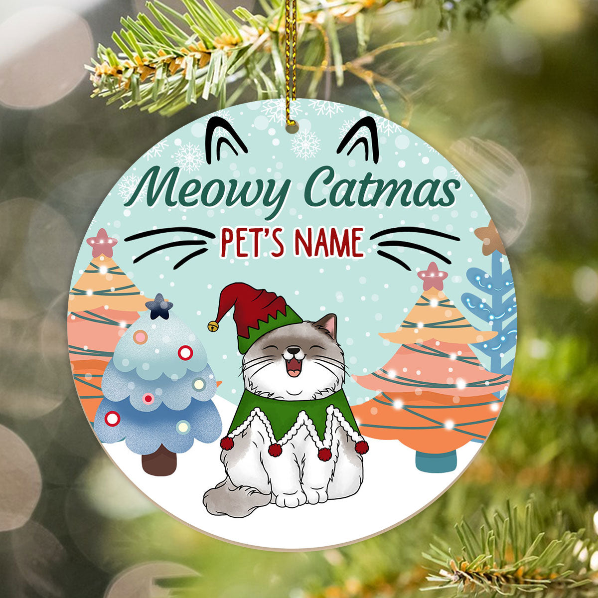 Meowy Catmas Personalized Custom Cat Ornament, Custom Cat Breeds, Christmas Premium Ceramic Ornaments Sets
