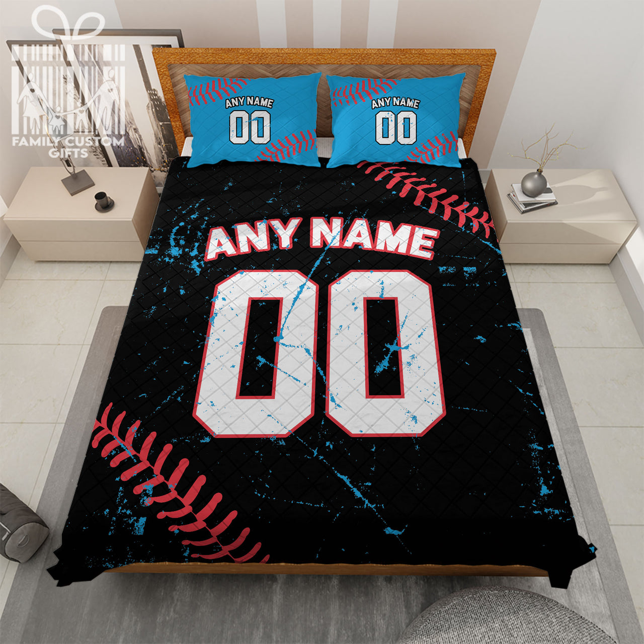 Custom Quilt Sets Miami Jersey Personalized Baseball Premium Quilt Bedding for Men Women