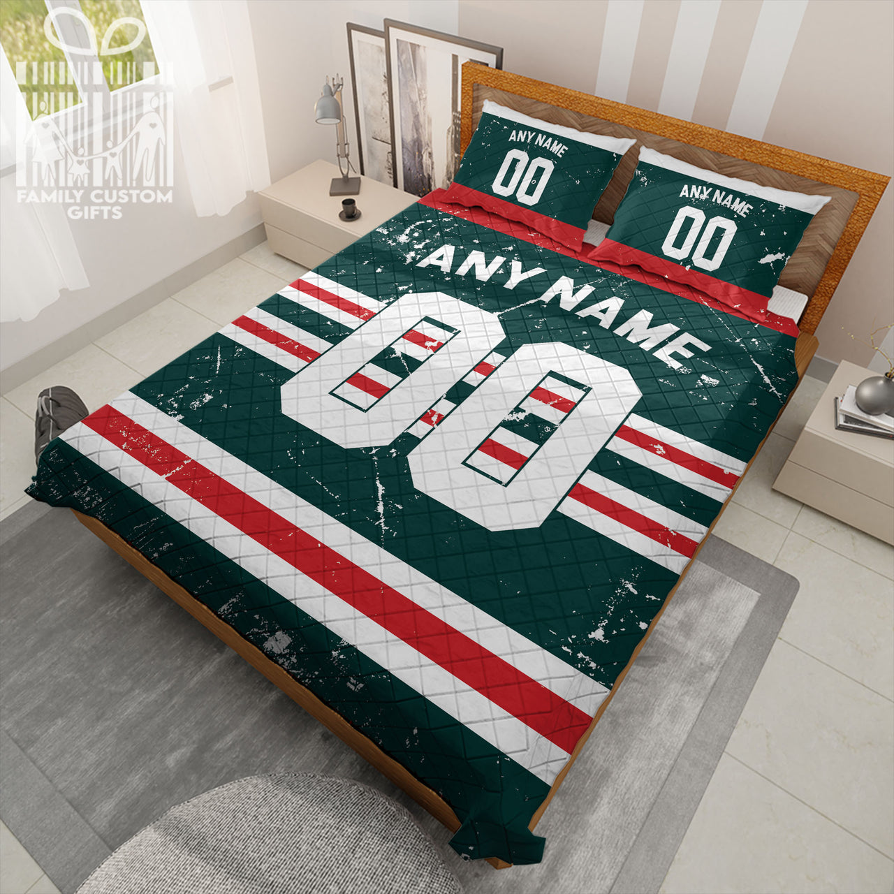 Custom Quilt Sets Minnesota Jersey Personalized Ice hockey Premium Quilt Bedding for Men Women