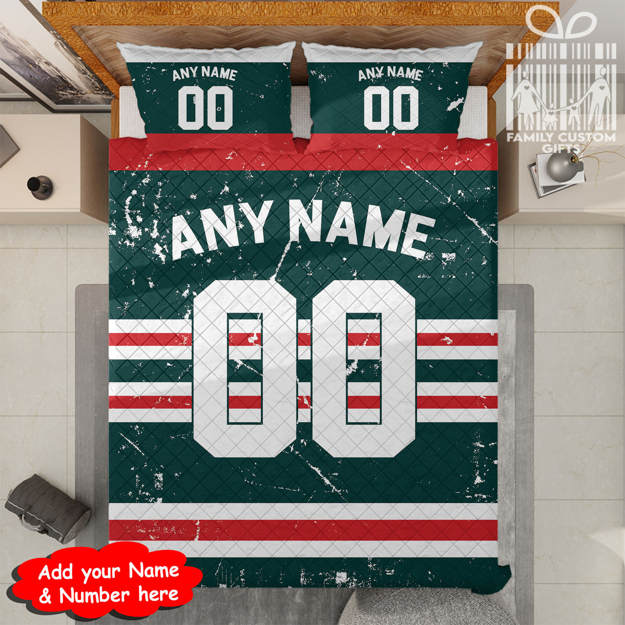 Custom Quilt Sets Minnesota Jersey Personalized Ice hockey Premium Quilt Bedding for Men Women